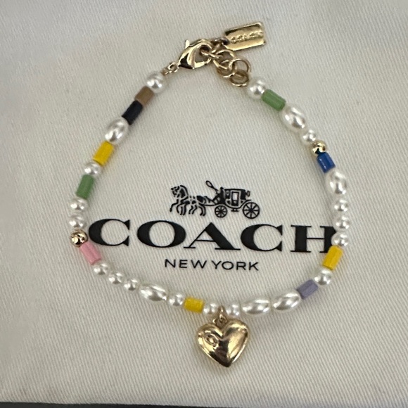 Coach Pearl and Multicolor Bead Bracelet with Gold Heart Charm - Picture 1 of 3